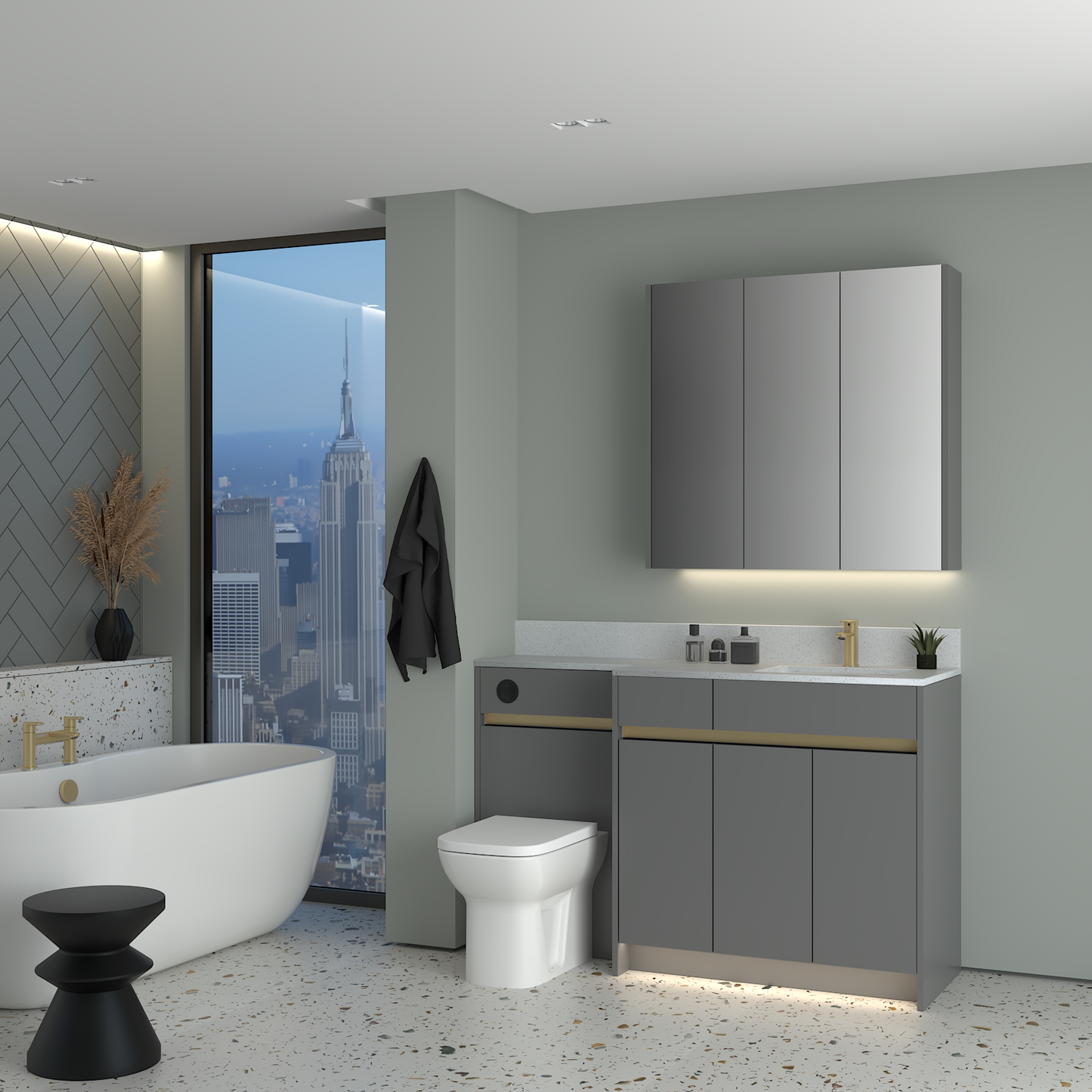 ELANA MATT WITH BRASS PROFILE & TAP BASE & WALL UNITS BATHROOM FITTED FURNITURE