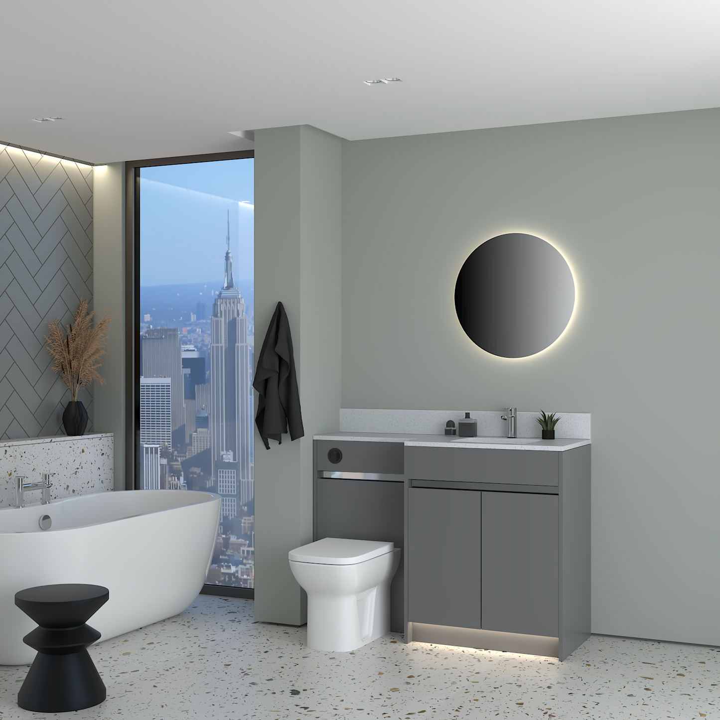 ELANA MATT WITH CHROME PROFILE & TAP BASE UNITS BATHROOM FITTED FURNITURE