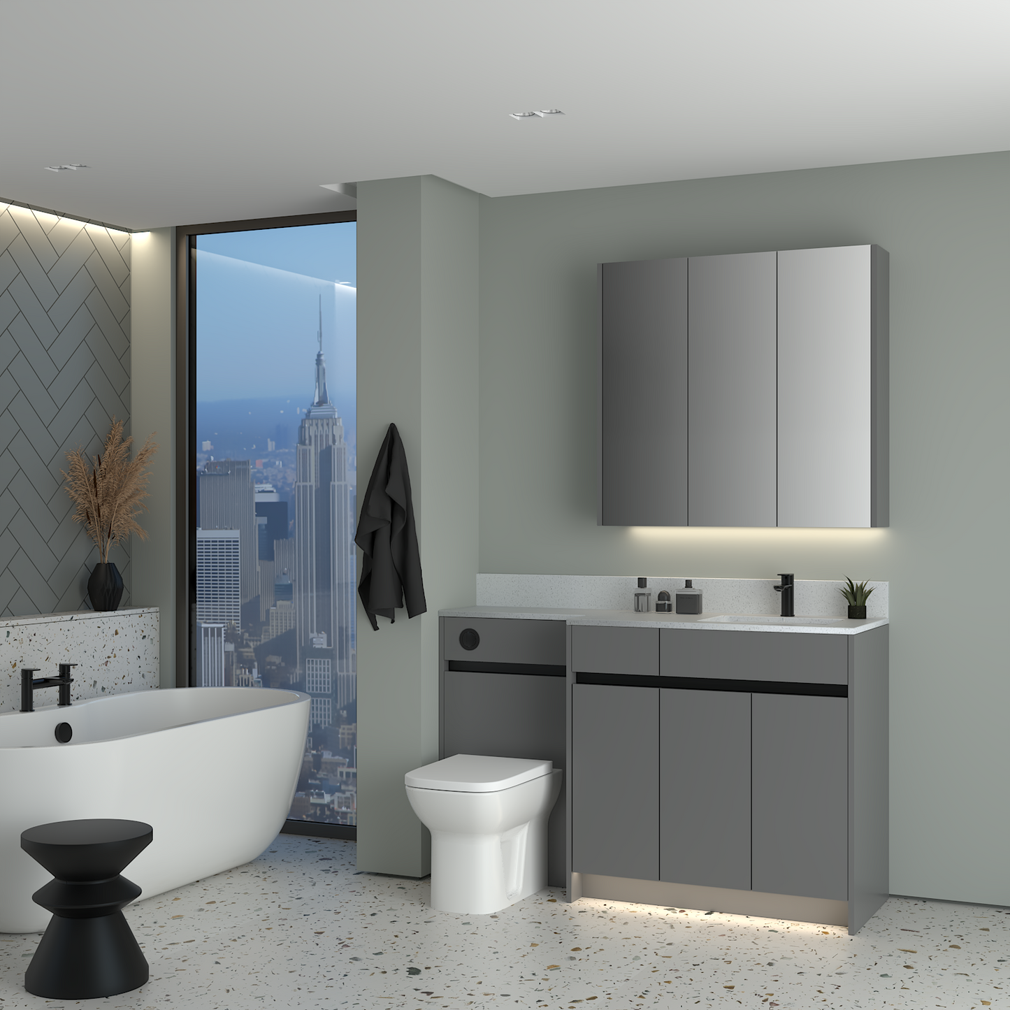 ELANA MATT WITH BLACK PROFILE & TAP BASE & WALL UNITS BATHROOM FITTED FURNITURE
