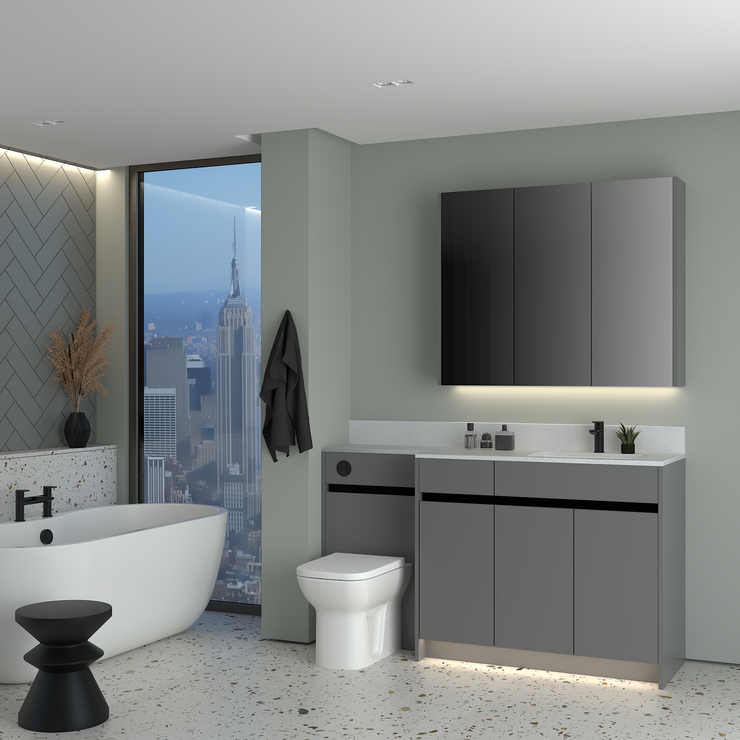 ELANA MATT WITH BLACK PROFILE & TAP BASE & WALL UNITS BATHROOM FITTED FURNITURE