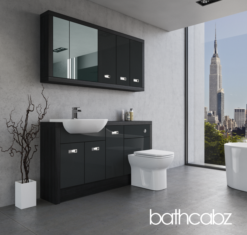 ATHENA HACIENDA BLACK BASE & WALL UNITS BATHROOM FITTED FURNITURE