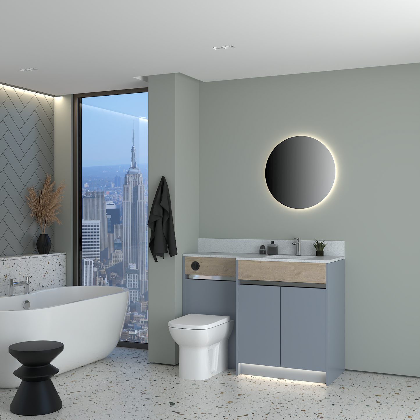 ELANA OAK / MATT WITH CHROME PROFILE & TAP BASE UNITS BATHROOM FITTED FURNITURE