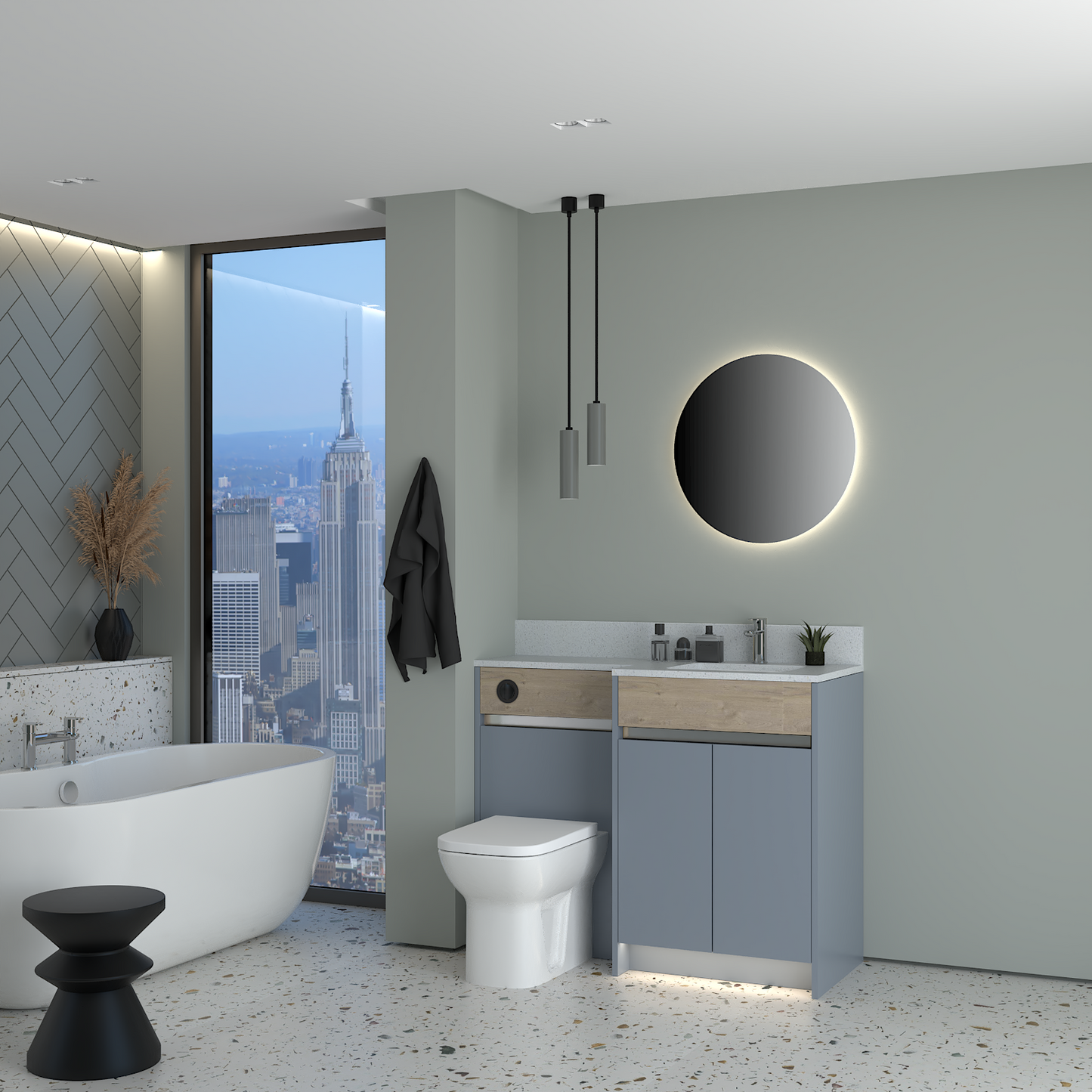 ELANA OAK / MATT WITH CHROME PROFILE & TAP BASE UNITS BATHROOM FITTED FURNITURE