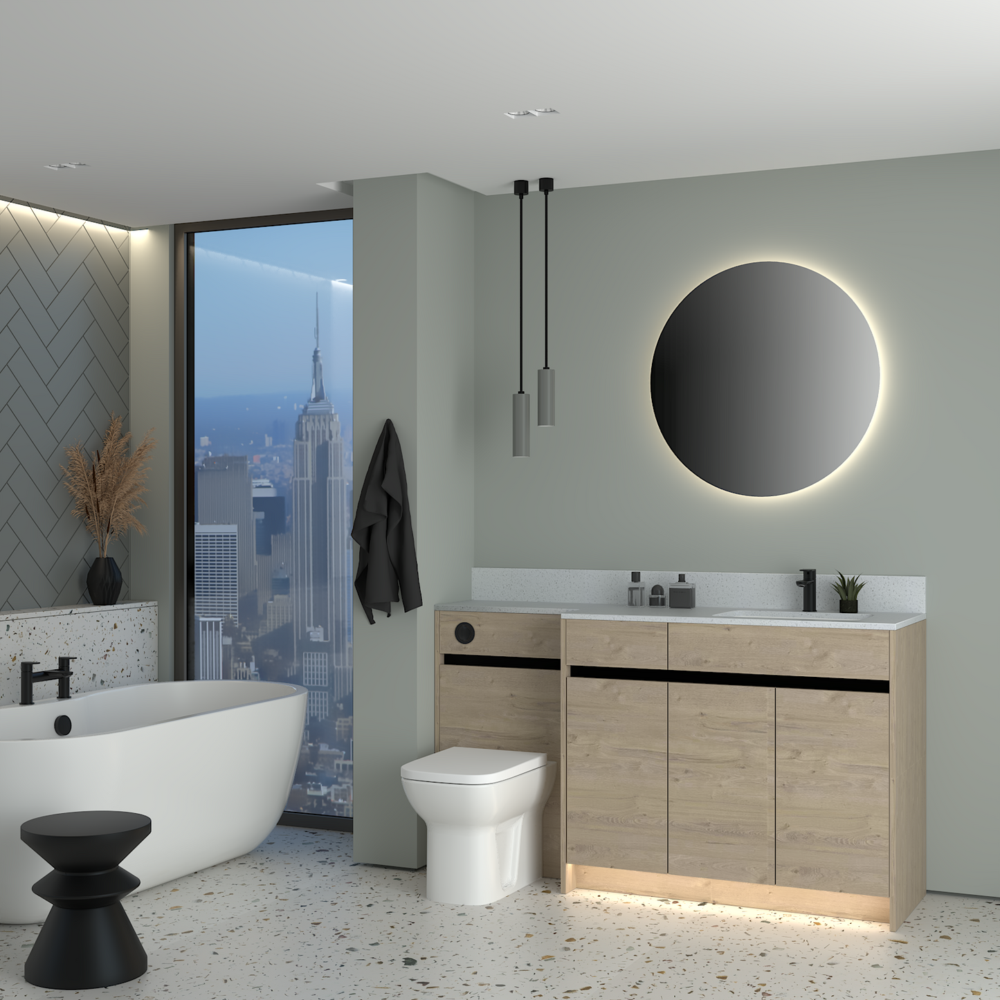 ELANA MATT WITH BLACK PROFILE & TAP BASE UNITS BATHROOM FITTED FURNITURE