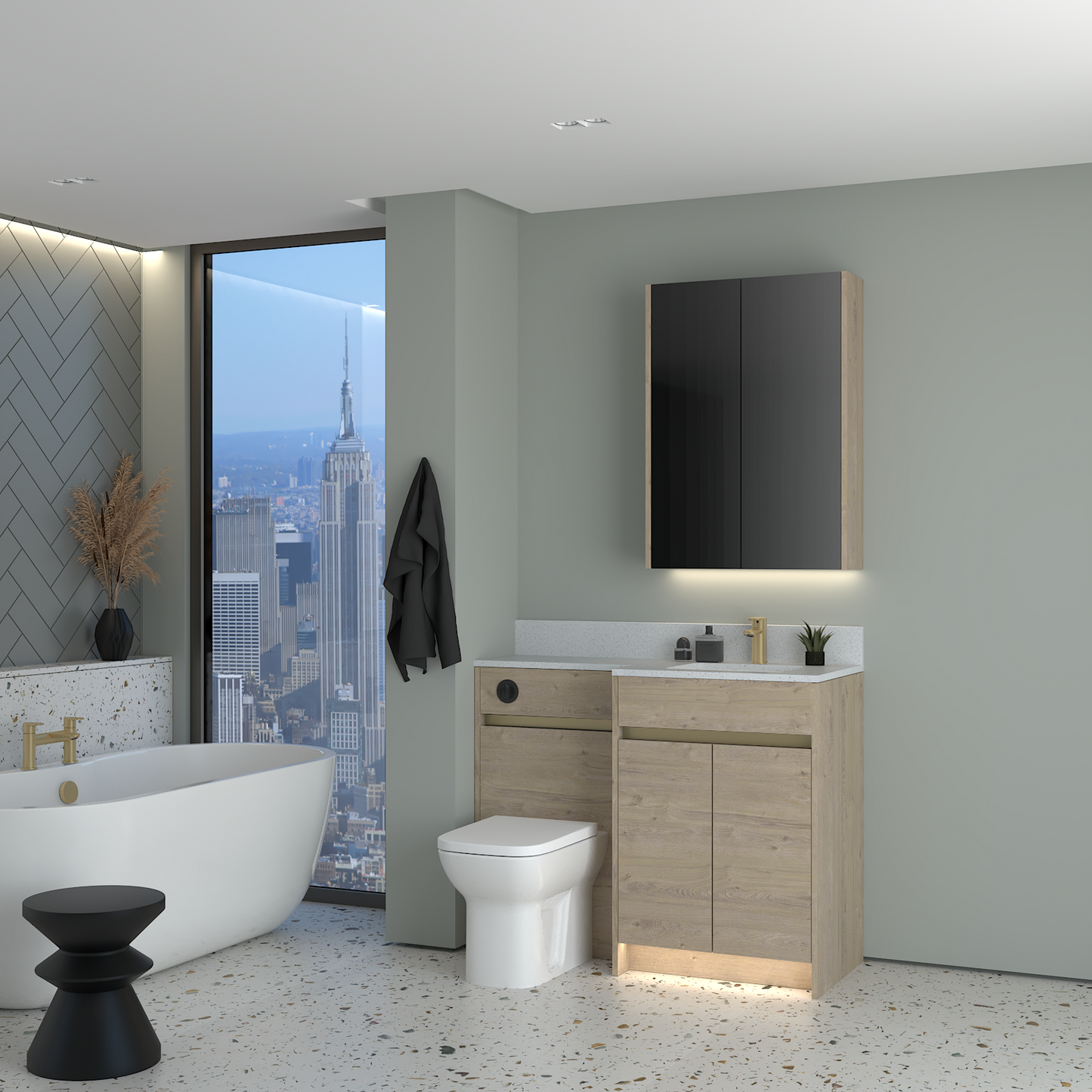 ELANA MATT WITH BRASS PROFILE & TAP BASE & WALL UNITS BATHROOM FITTED FURNITURE