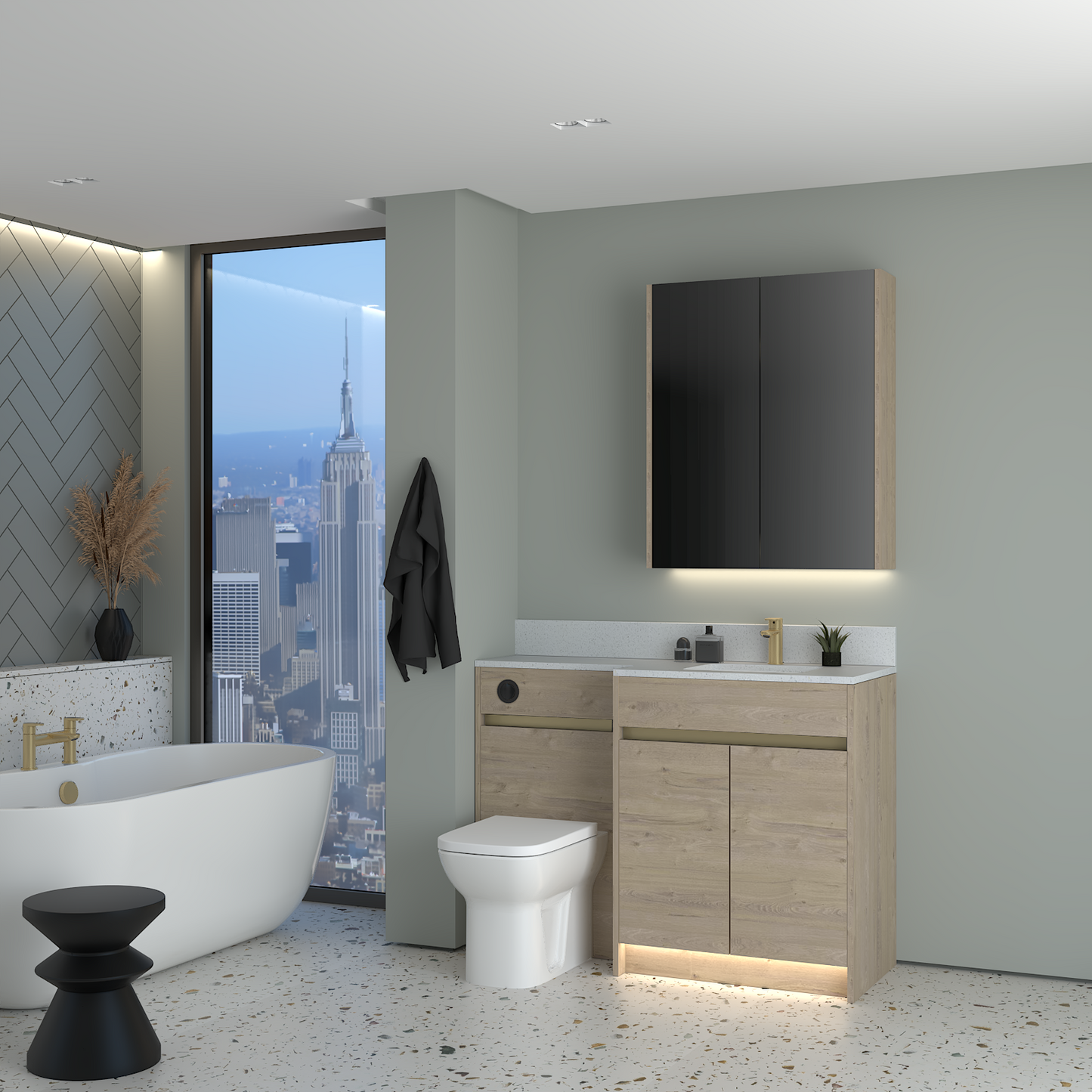ELANA MATT WITH BRASS PROFILE & TAP BASE & WALL UNITS BATHROOM FITTED FURNITURE