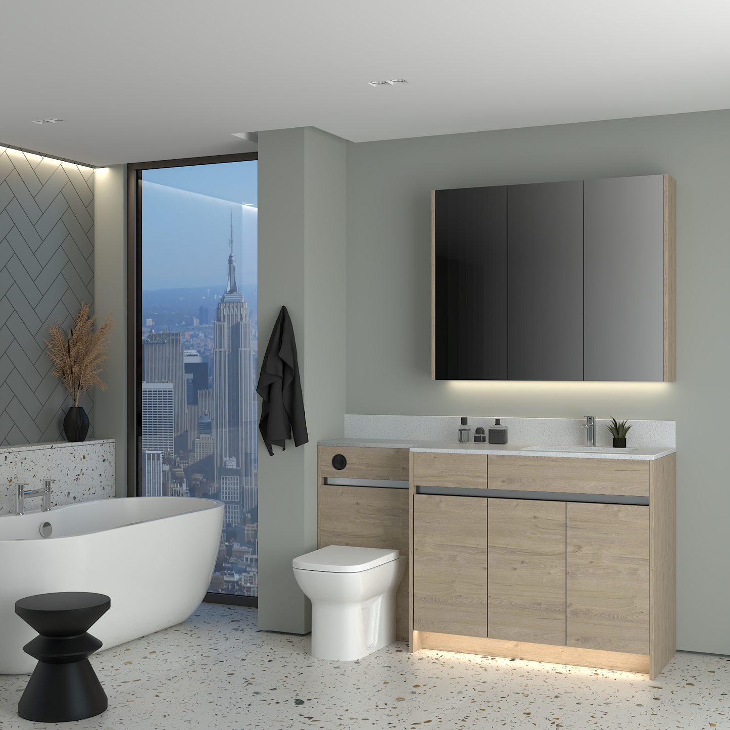 ELANA MATT WITH CHROME PROFILE & TAP BASE & WALL UNITS BATHROOM FITTED FURNITURE