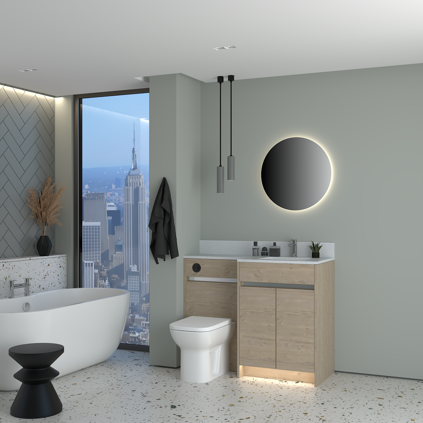 ELANA MATT WITH CHROME PROFILE & TAP BASE UNITS BATHROOM FITTED FURNITURE