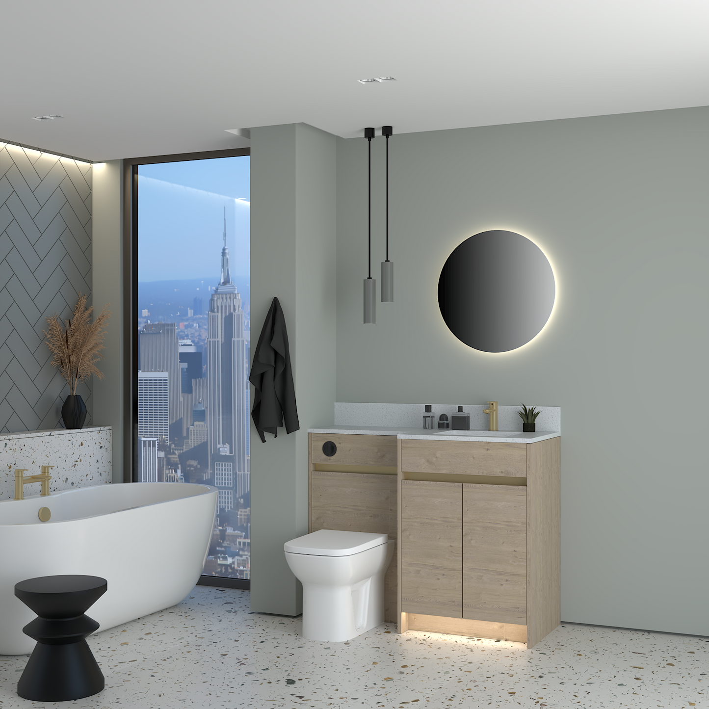 ELANA MATT WITH BRASS PROFILE & TAP BASE UNITS BATHROOM FITTED FURNITURE