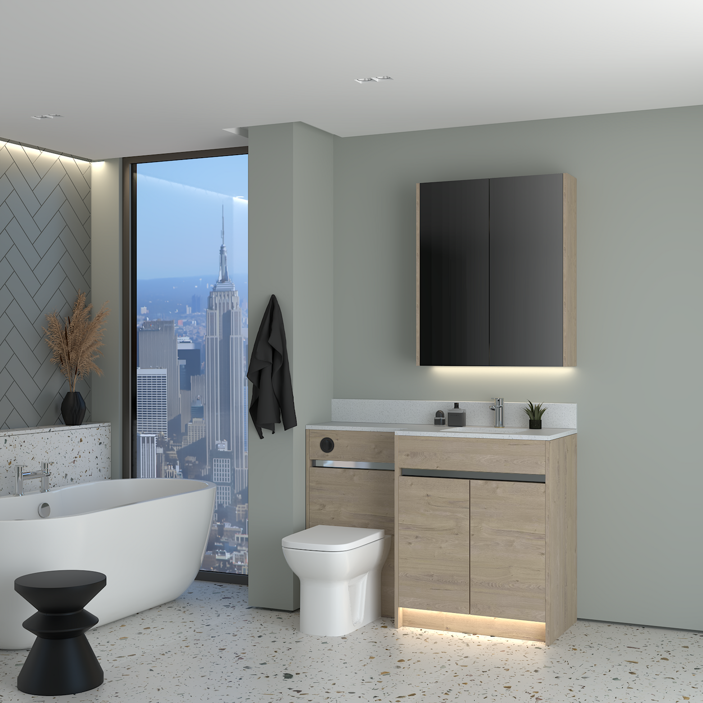 ELANA MATT WITH CHROME PROFILE & TAP BASE & WALL UNITS BATHROOM FITTED FURNITURE