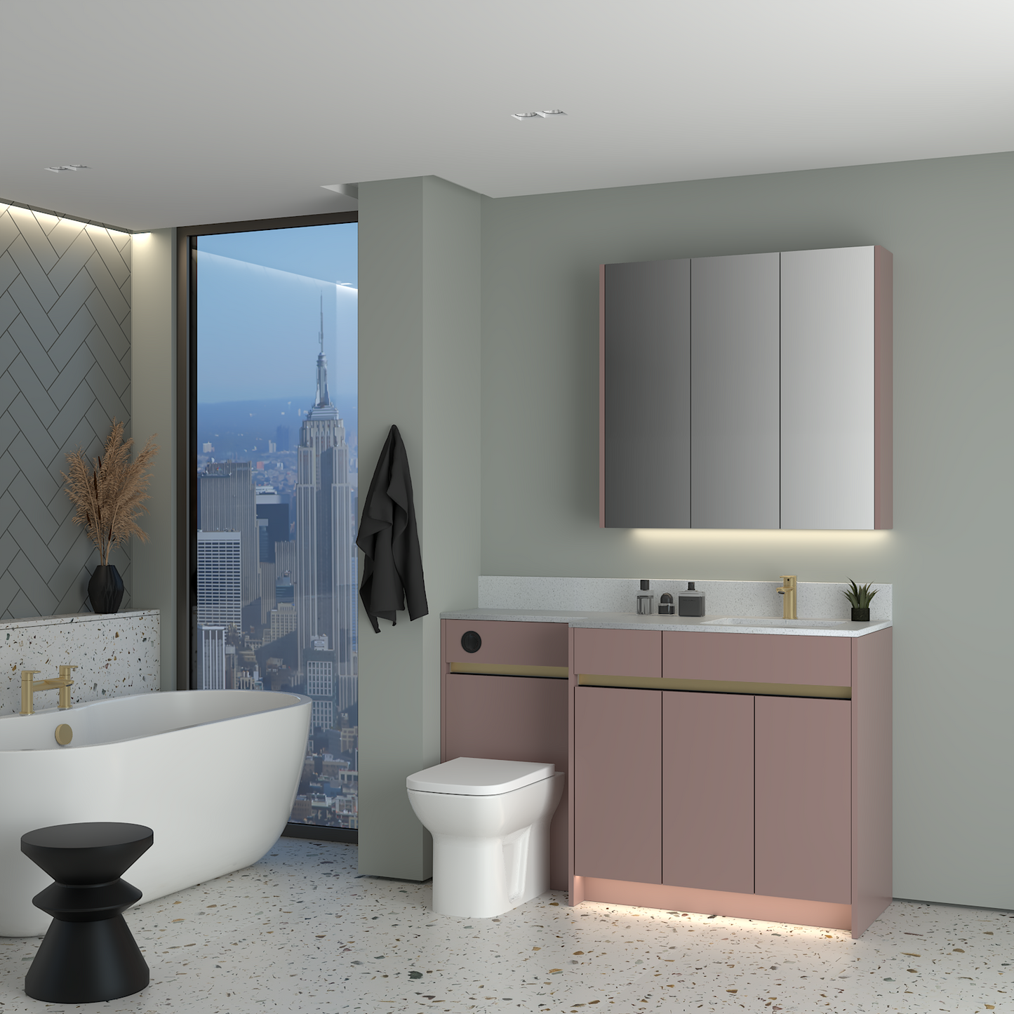 ELANA MATT WITH BRASS PROFILE & TAP BASE & WALL UNITS BATHROOM FITTED FURNITURE