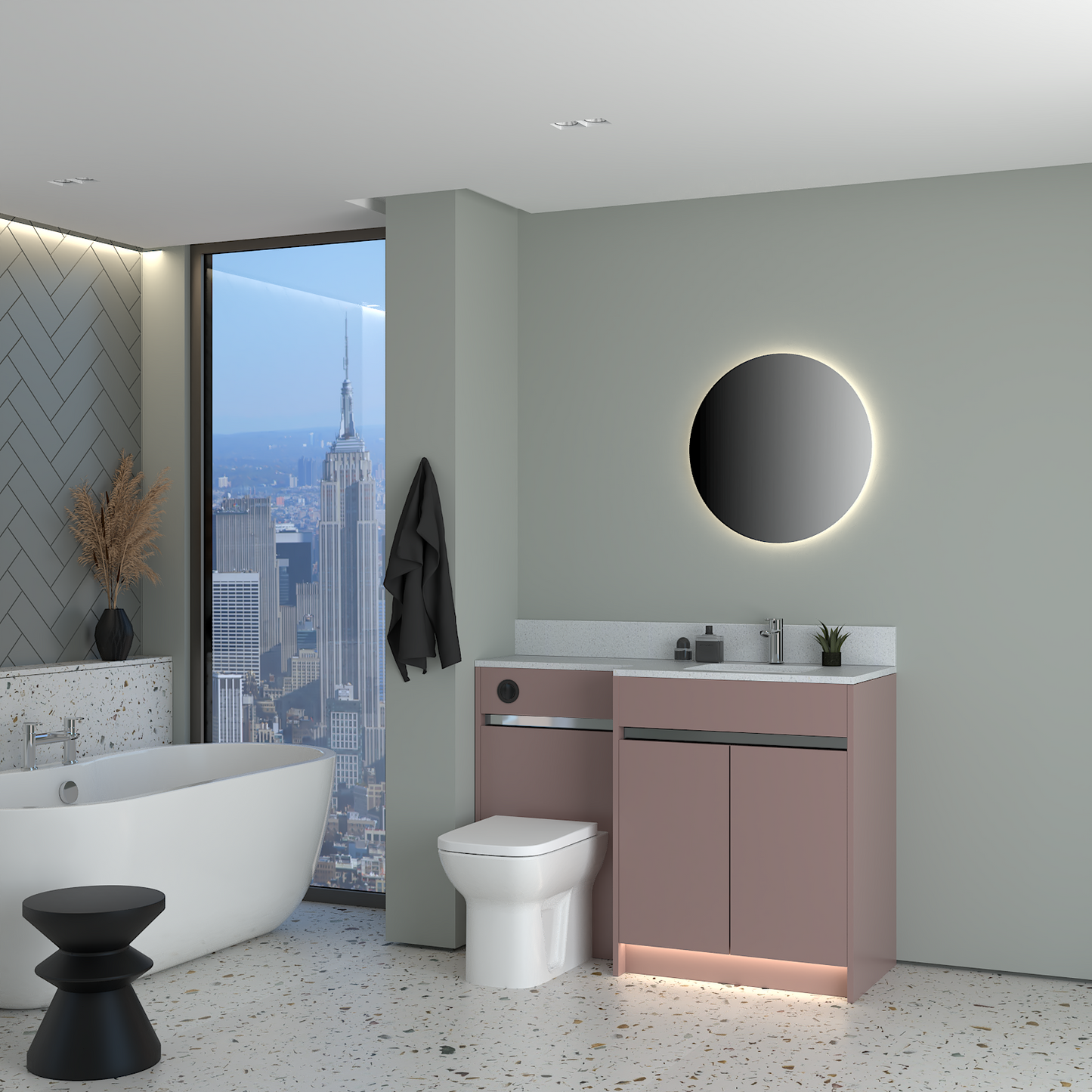 ELANA MATT WITH CHROME PROFILE & TAP BASE UNITS BATHROOM FITTED FURNITURE