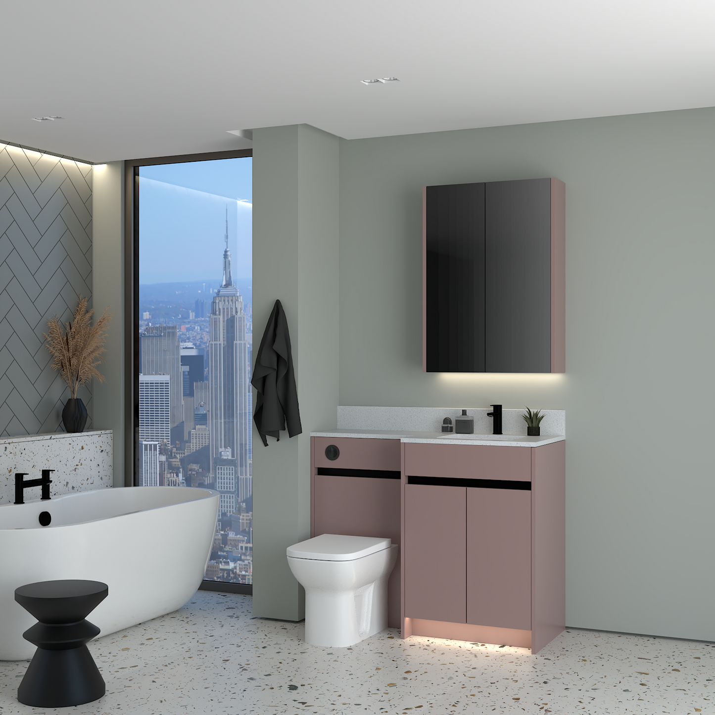 ELANA MATT WITH BLACK PROFILE & TAP BASE & WALL UNITS BATHROOM FITTED FURNITURE