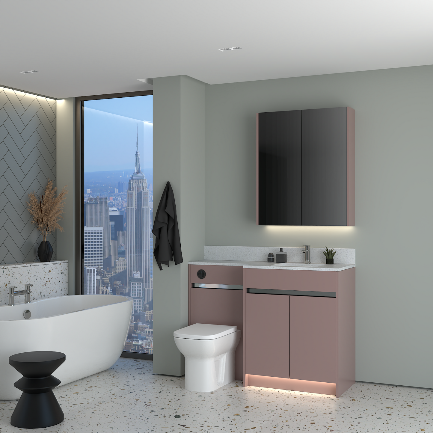 ELANA MATT WITH CHROME PROFILE & TAP BASE & WALL UNITS BATHROOM FITTED FURNITURE
