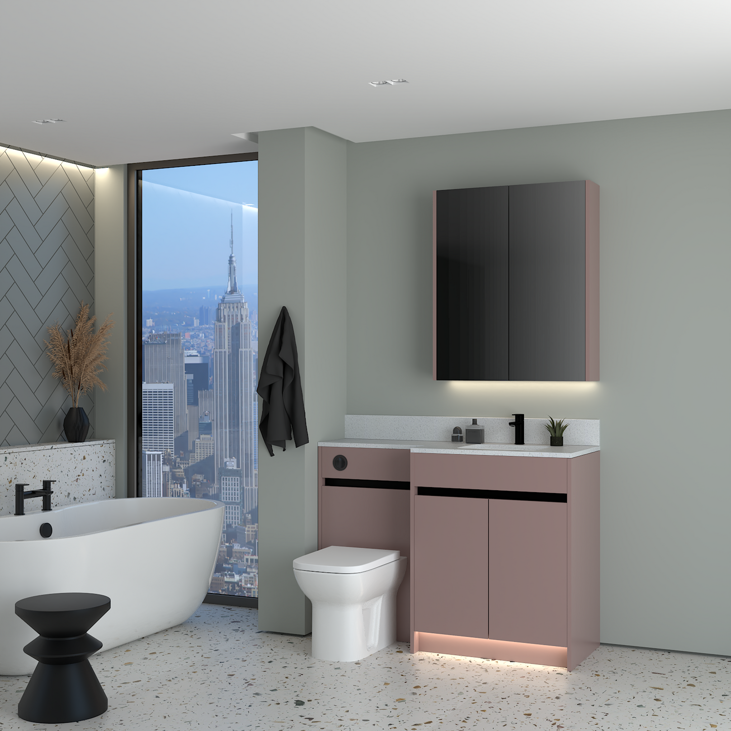 ELANA MATT WITH BLACK PROFILE & TAP BASE & WALL UNITS BATHROOM FITTED FURNITURE