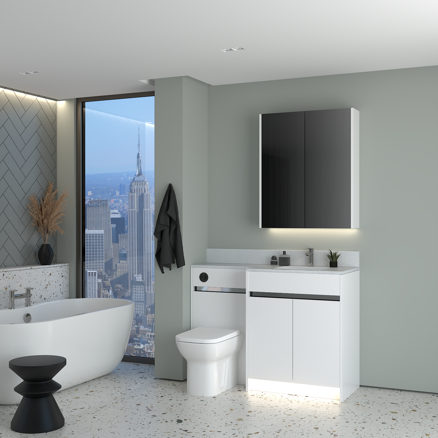 ELANA MATT WITH CHROME PROFILE & TAP BASE & WALL UNITS BATHROOM FITTED FURNITURE