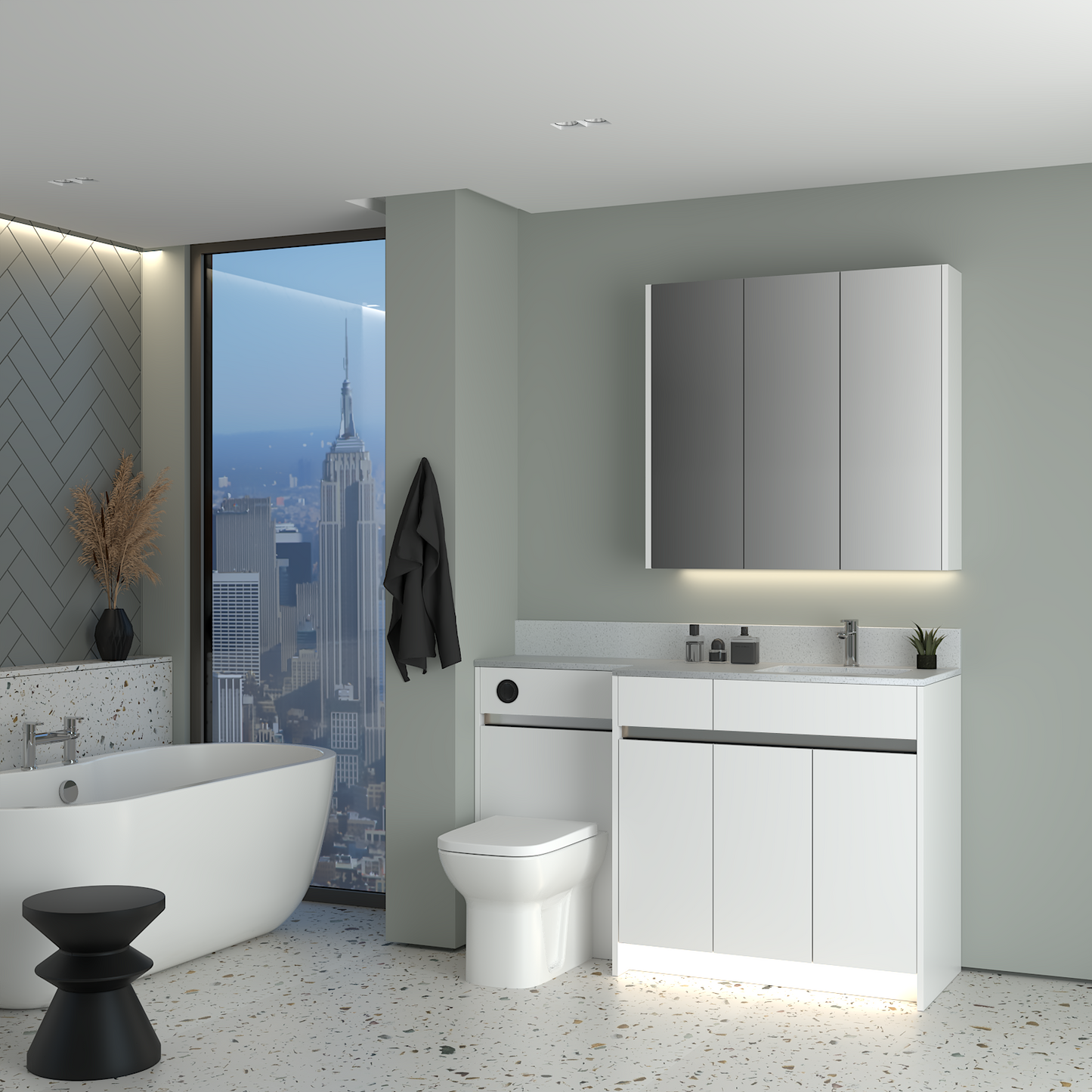 ELANA MATT WITH CHROME PROFILE & TAP BASE & WALL UNITS BATHROOM FITTED FURNITURE