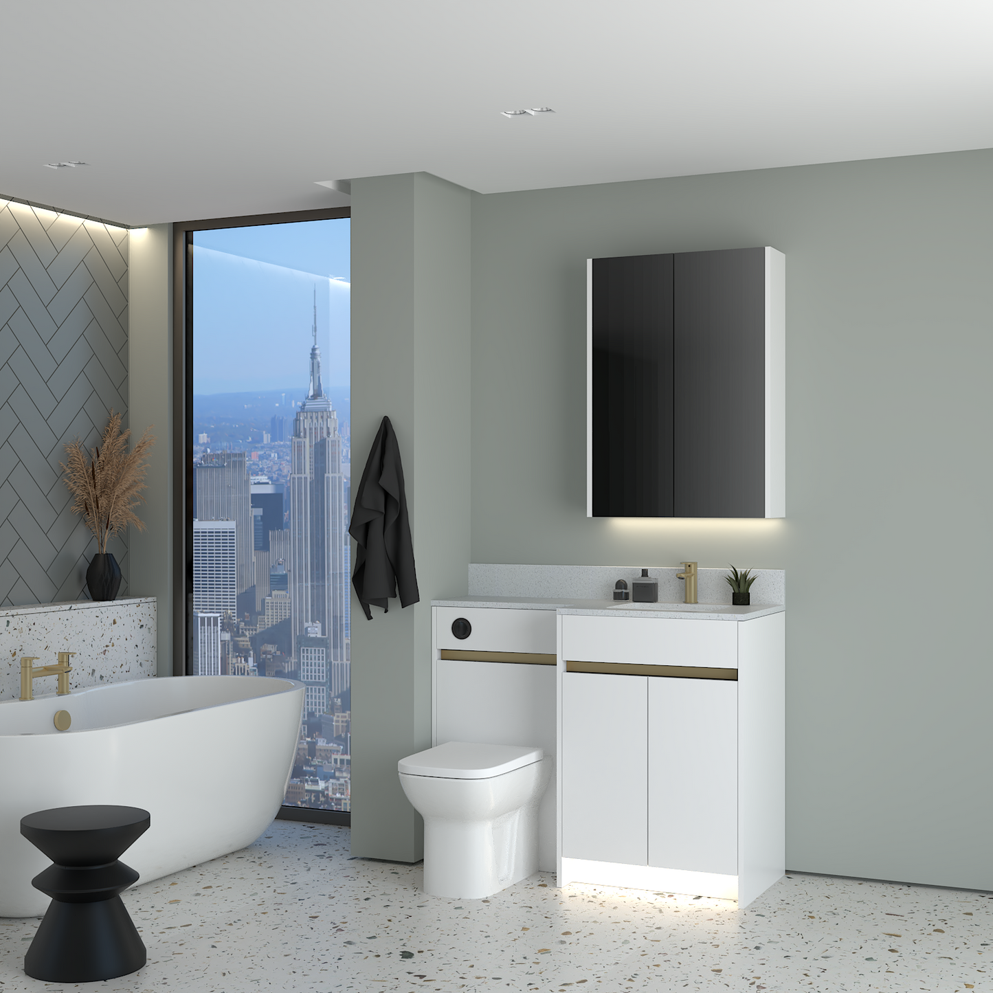 ELANA MATT WITH BRASS PROFILE & TAP BASE & WALL UNITS BATHROOM FITTED FURNITURE