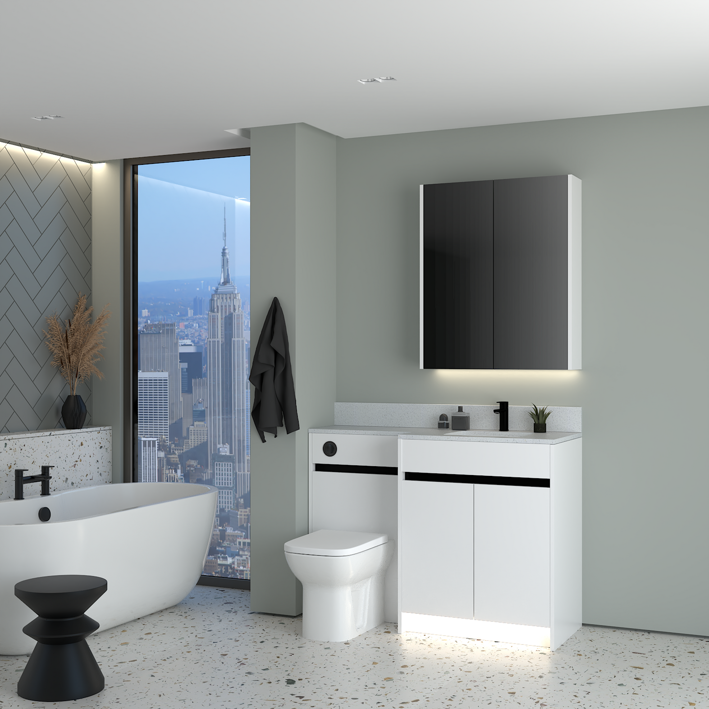 ELANA MATT WITH BLACK PROFILE & TAP BASE & WALL UNITS BATHROOM FITTED FURNITURE