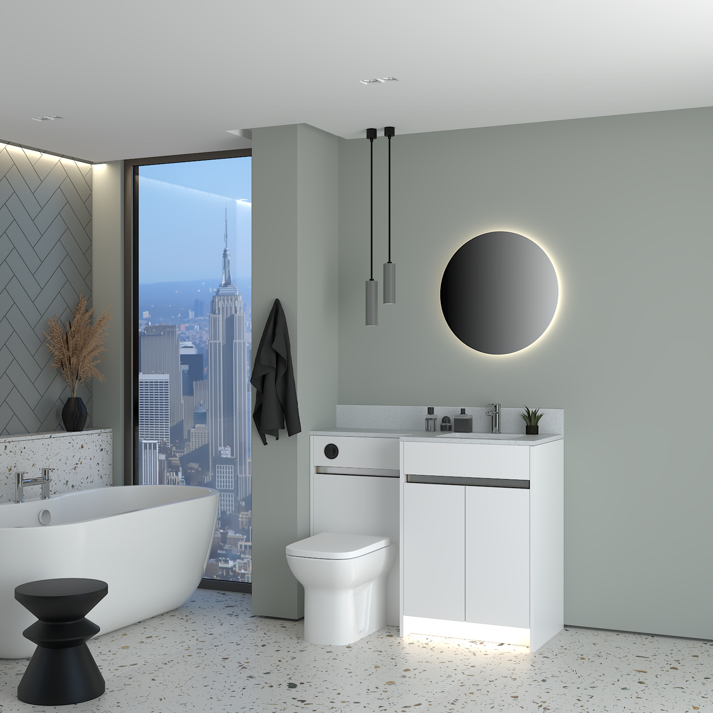 ELANA MATT WITH CHROME PROFILE & TAP BASE UNITS BATHROOM FITTED FURNITURE