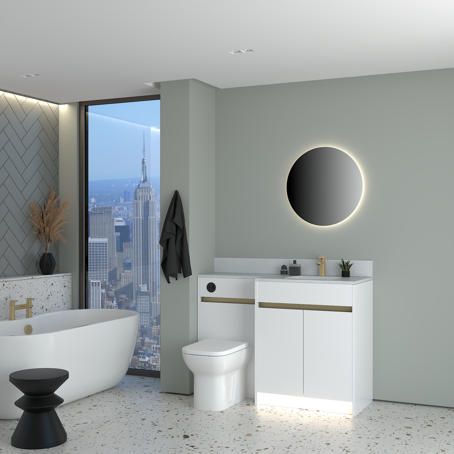 ELANA MATT WITH BRASS PROFILE & TAP BASE UNITS BATHROOM FITTED FURNITURE